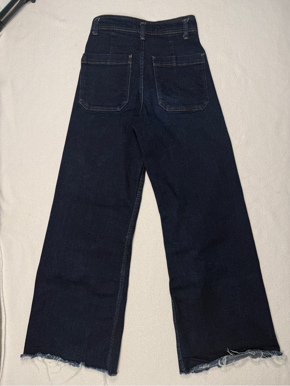 Zara High-Waist Wide Leg Dark Wash Frayed Hem Jeans Size 2 #2543 - Picture 6 of 9